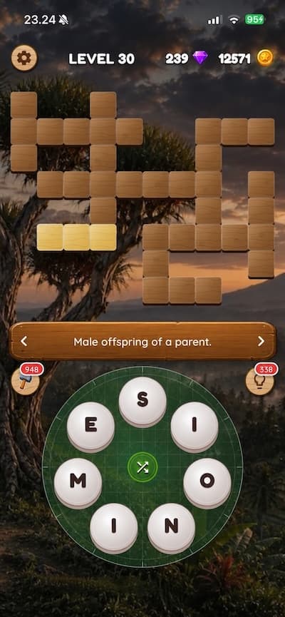 Crossword Puzzle: Jungle app interface